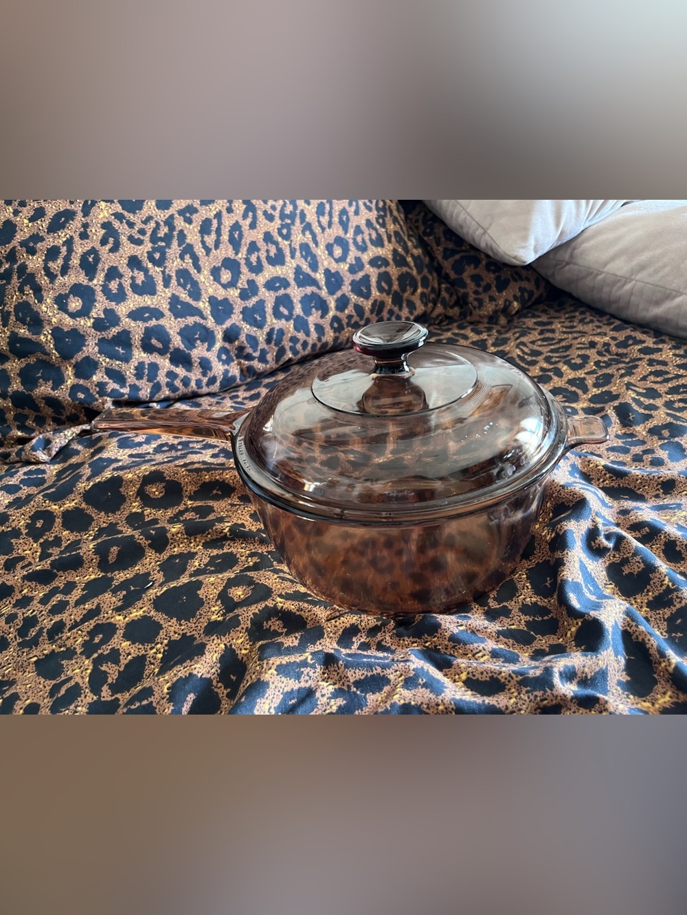 Amber Glass Saucepan with Lid - Brown